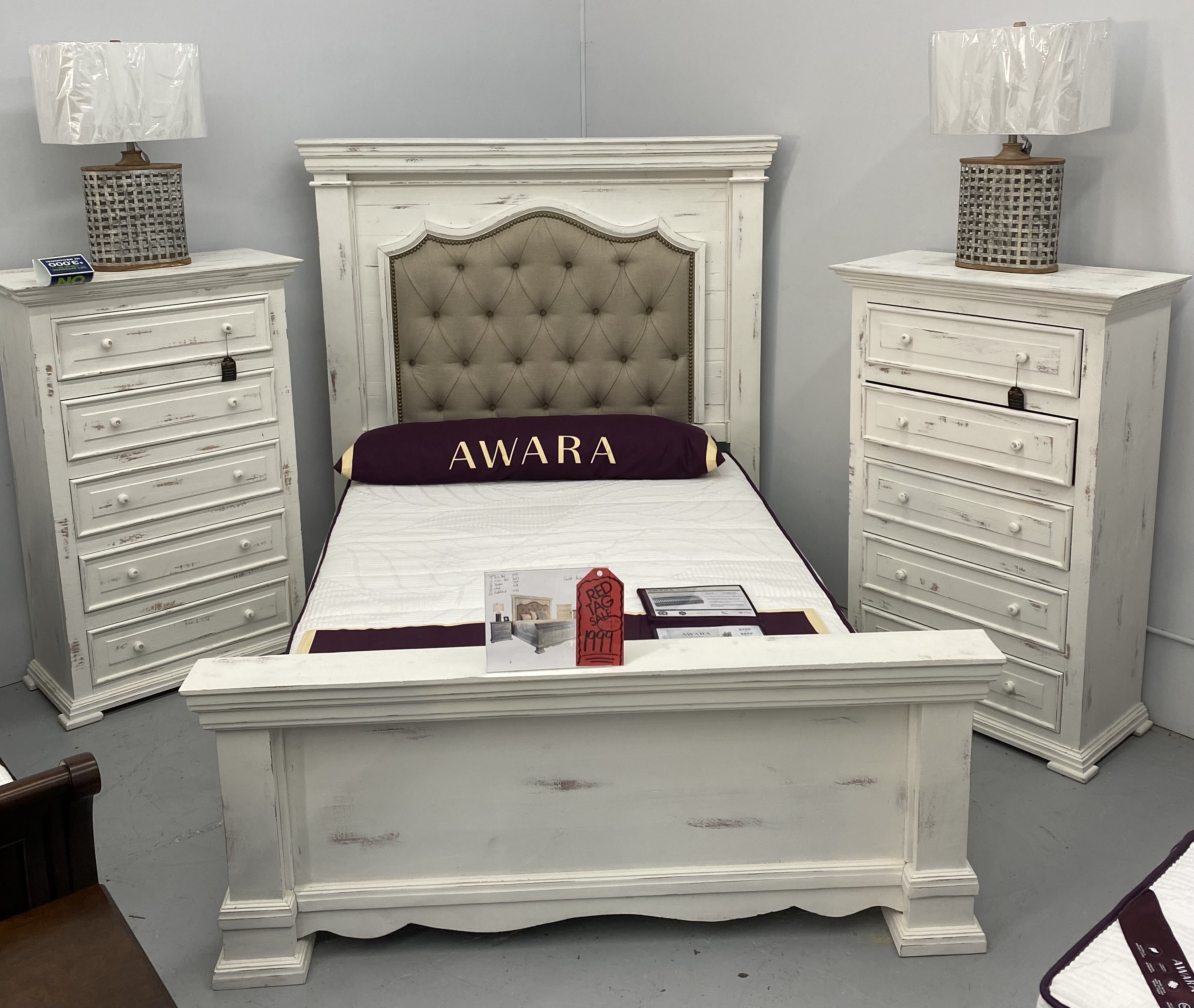 (price reduced) Vintage Queen bed set with 2 chests image 1